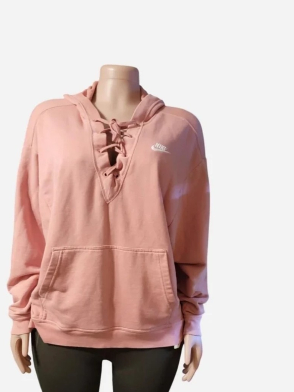 Nike Women's Lace-Up Hoodie in Blush Pink